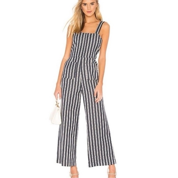 ROLLA'S Sailor Stripe Wide Leg Jumpsuit Overalls Patch Pocket Blue White Sz 12 L - Picture 7 of 16